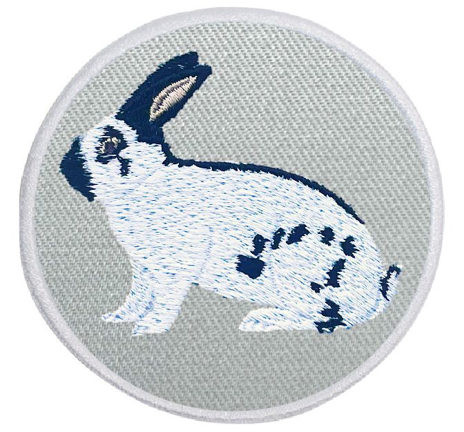 Kaninchen Deutsche Riesenschecke schwarz-weiß ... Aufnäher Patch 8 cm (2020)