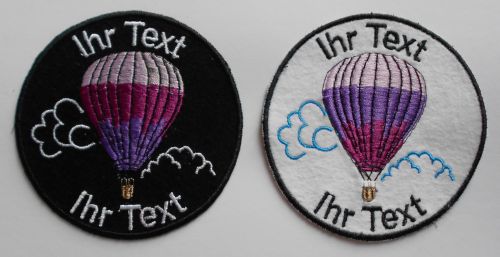 Logo Ballon Fahrer Wunschtext Heißluftballon Aufnäher Patch 10 cm (57) weiß