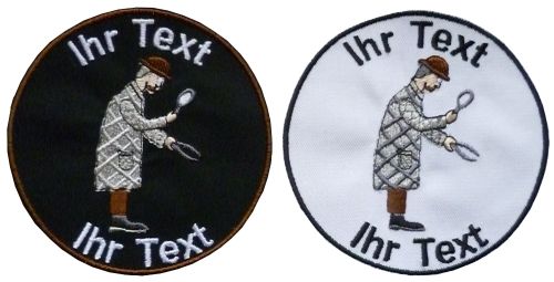 Detektiv Aufnäher Patch gestickt mit Wunschtext 10cm(871) schwarz