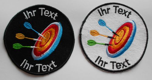 Dart Dartscheibe Aufnäher mit  Wunschtext Patch 10 cm (102) weiß