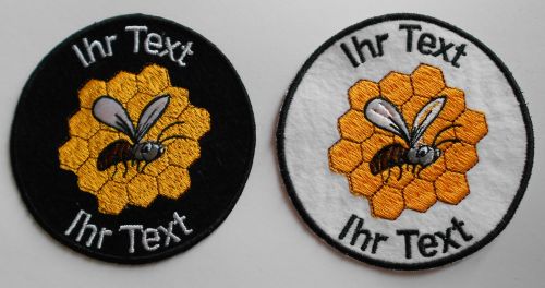 Imker Honig Bienen Aufnäher mit  Wunschtext Patch 10cm (62) weiß