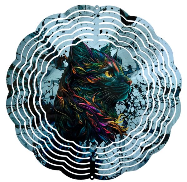 Edelstahl 3D Windspiel Windspinner 20cm Katze Bunt WI26