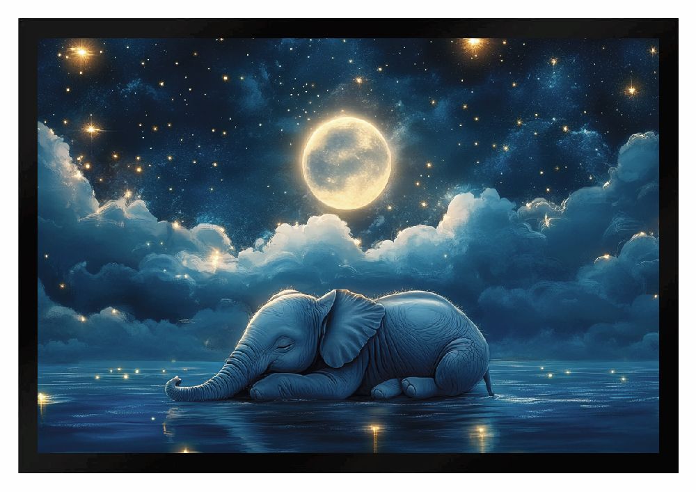Fußmatte blauer Elefant mit Mond Schmutzfangmatte F2648 60x40 cm