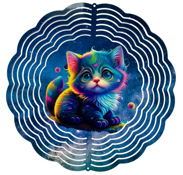 Edelstahl 3D Windspiel Windspinner 20cm Baby Katze Bunt WI33