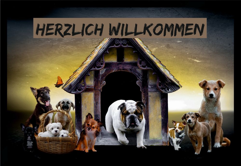 Fußmatte Schmutzfangmatte Herzlich Willkommen Hund Hunde  F781 60x40 cm