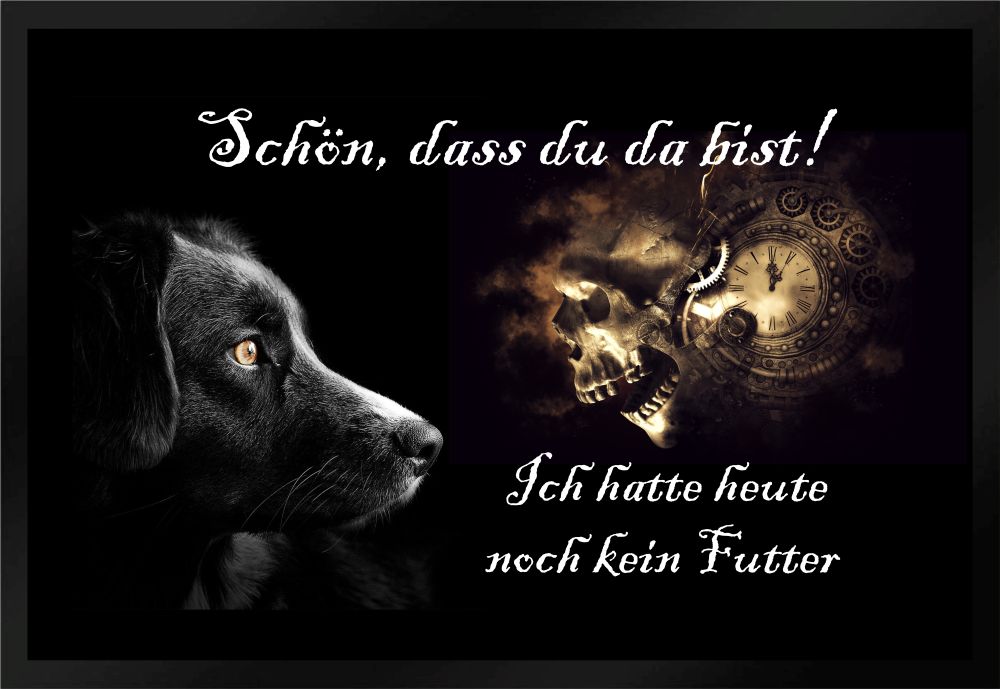 Fußmatte Schmutzfangmatte Hund Futter Uhr Totenkopf F400 60x40 cm