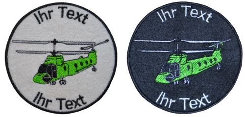 Transporthubschrauber Chinook Aufnäher m Wunschtext Verein Patch 8cm (504-1) weiß