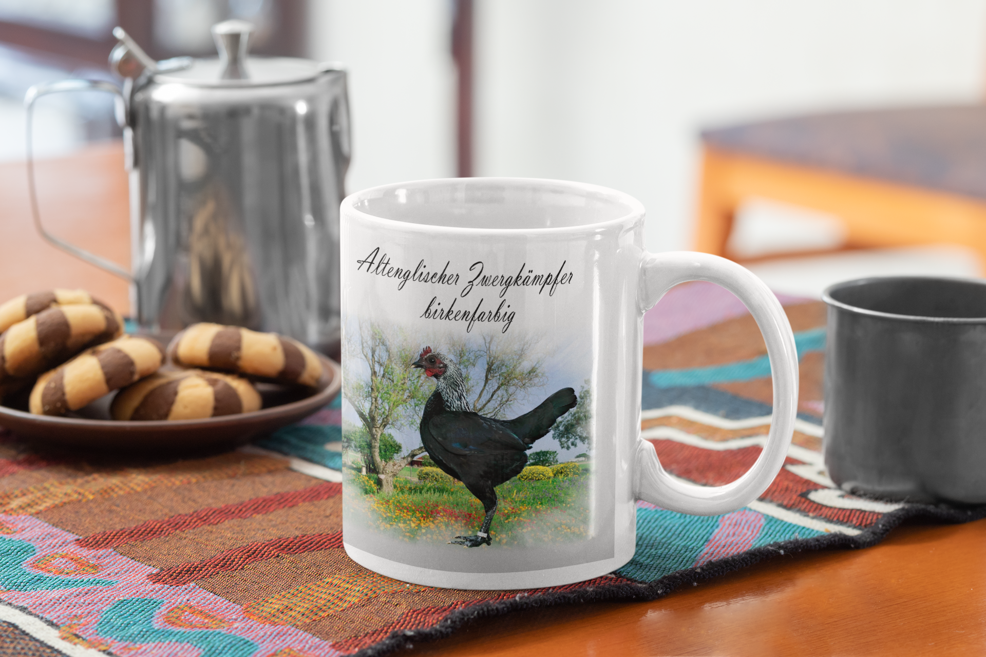 Kaffeetasse Tasse Hühner Altenglischer Zwergkämpfer birkenfarbig T25