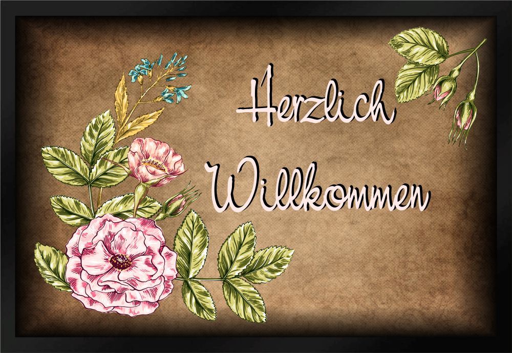 Fußmatte Schmutzfangmatte  Herzlich Willkommen Blumen  F687 60x40 cm