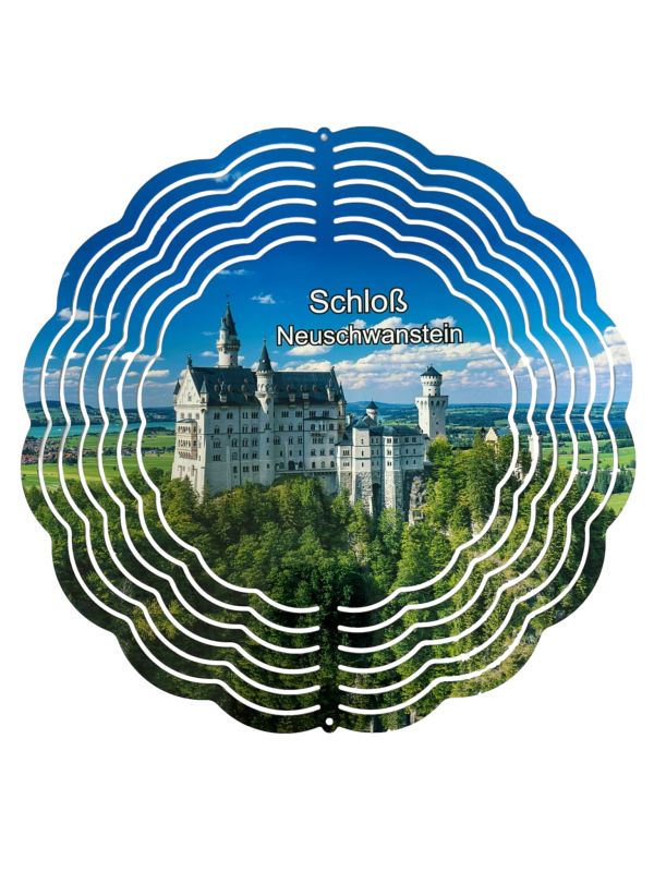 Edelstahl 3D Windspiel Windspinner 20cm Schloß Neuschwanstein reflektierend WI3