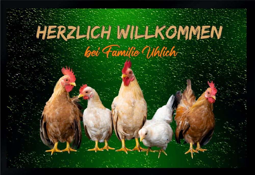 Fußmatte Schmutzfangmatte Wunschtext Hühner personalisiert F183 60x40 cm