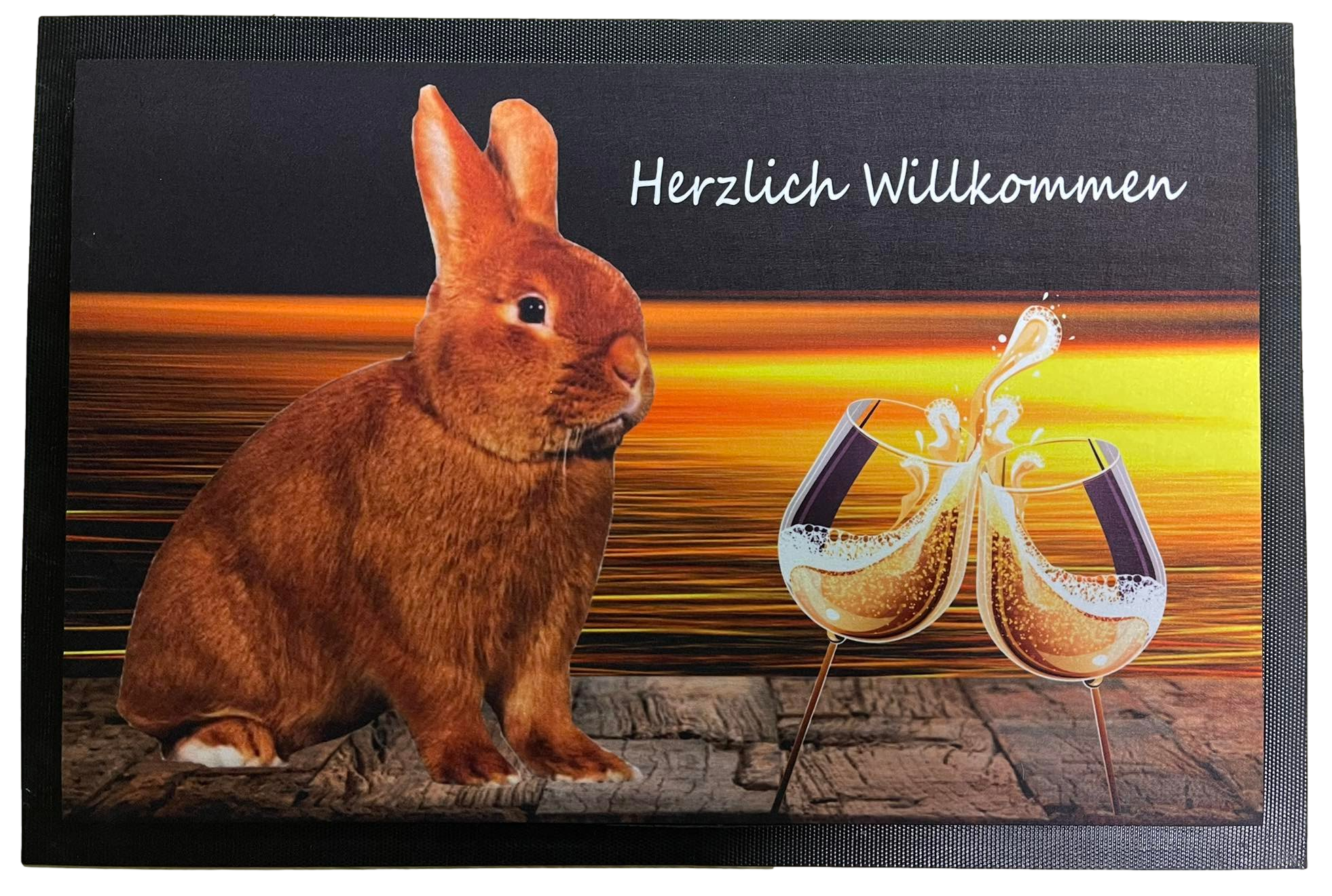 Fußmatte Schmutzfangmatte rutschfest Herzlich Willkommen mit Kaninchen 60x40cm F013